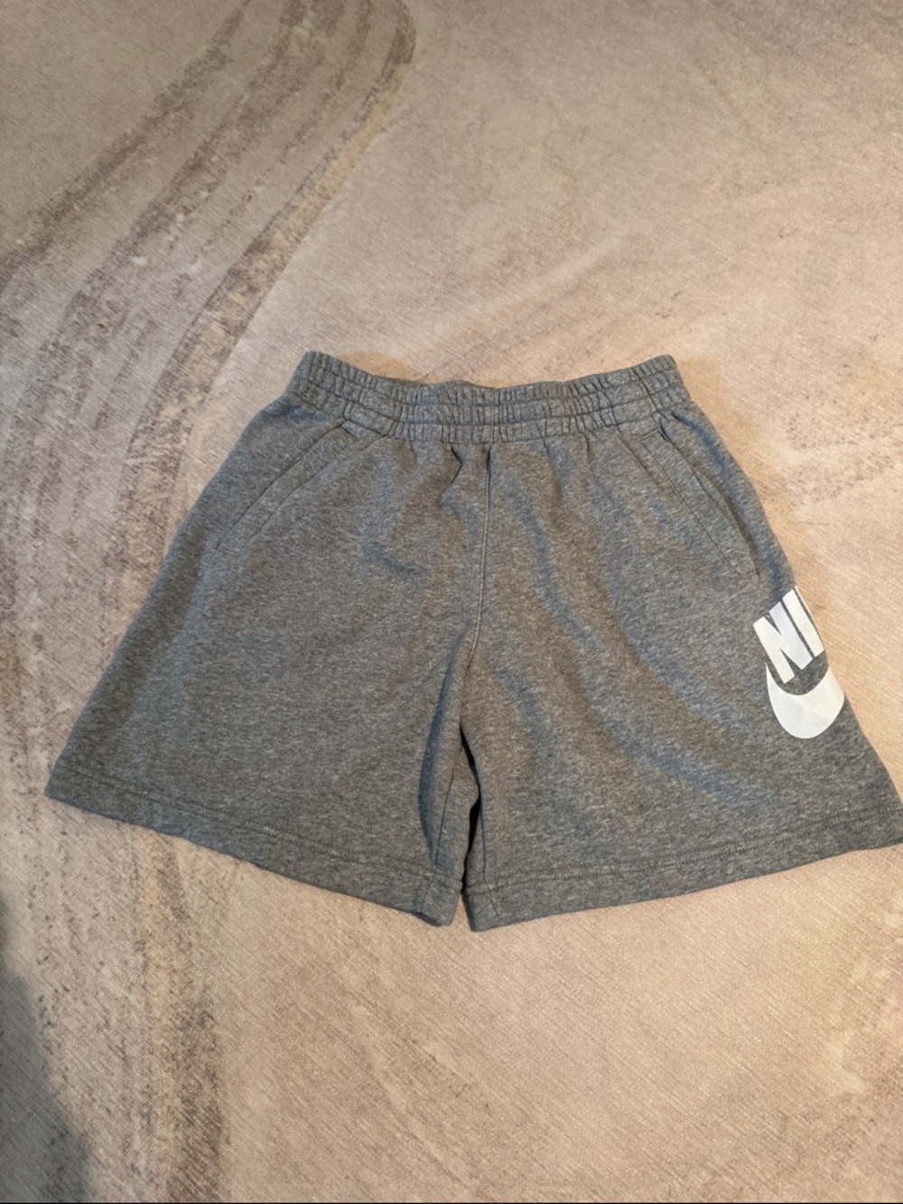 Nike Kids Gray Athletic Shorts with White Swoosh